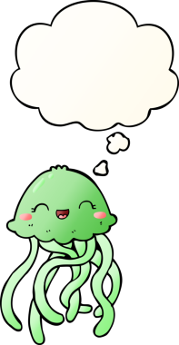 Yumuşak eğimli düşünce baloncuğu olan orijinal tatlı denizanası çizgi filmi.