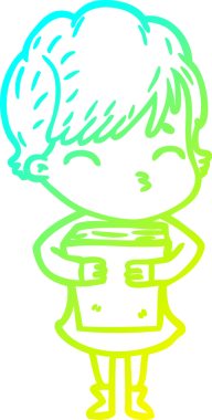 Bir çizgi film kadınının orijinal soğuk gradyan çizimi