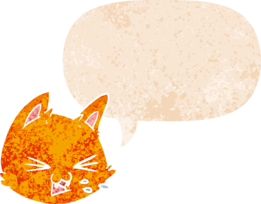 orijinal tükürme çizgi film kedi yüzü grunge sıkıntılı retro desenli konuşma balonu