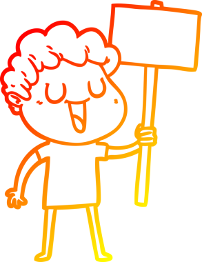 Siyah tabelalı, gülen bir çizgi film karakteri çizimi.