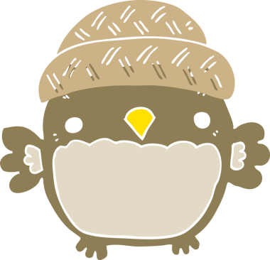 Şapkalı orjinal düz renkli çizgi film baykuşu.