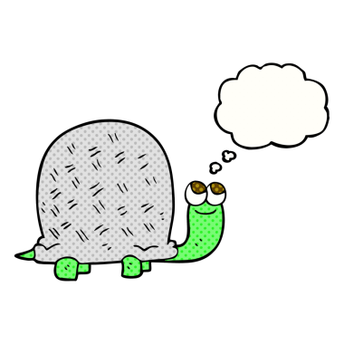 Orijinal serbest çizim düşünce balonu karikatür kaplumbağası.