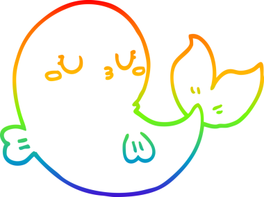 Orijinal gökkuşağı gradyan çizgi çizimi şirin bir balina çizgi filmi