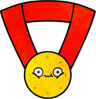 Altın madalyanın orijinal grunge desenli karikatürü