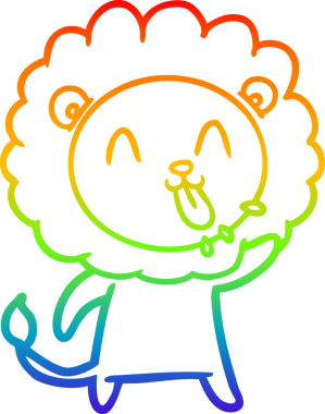 Mutlu bir çizgi film aslanının orjinal gökkuşağı gradyan çizimi