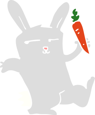 Orijinal düz renkli havuçlu çizgi film tavşanı.