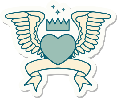 Orijinal dövme stili. Kanatlı bir kalbin bayrağı.