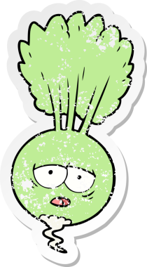 Karikatür kökü sebzesinin orijinal sıkıntılı çıkartması.