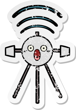 Sevimli bir çizgi film uydusunun orijinal sıkıntılı çıkartması.