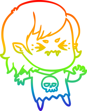 Orijinal gökkuşağı gradyan çizimi. Sinirli vampir bir kızın çizimi.