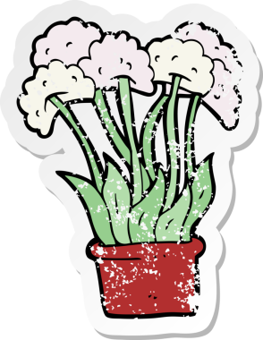 Orijinal gerilim dolu karikatür çiçek etiketi saksıda