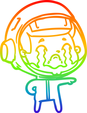 Orijinal gökkuşağı gradyan çizgi çizimi ağlayan bir astronotun