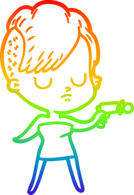 Orijinal gökkuşağı gradyan çizgi çizimi bir karikatür kadının