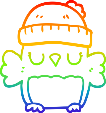 Şapkalı şirin bir baykuşun orjinal gökkuşağı gradyan çizimi