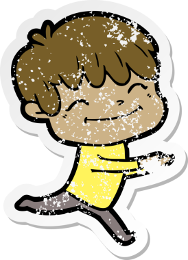 Çizgi filmin orijinal üzgün çıkartması. Mutlu çocuk.