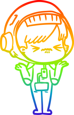 Orijinal gökkuşağı gradyanı kafası karışmış bir uzay kızının çizimi