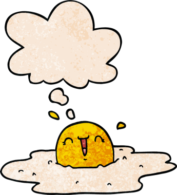 Düşünce baloncuğu ve grunge desenli orijinal kızarmış yumurta.