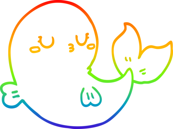 Orijinal gökkuşağı gradyan çizgi çizimi şirin bir balina çizgi filmi