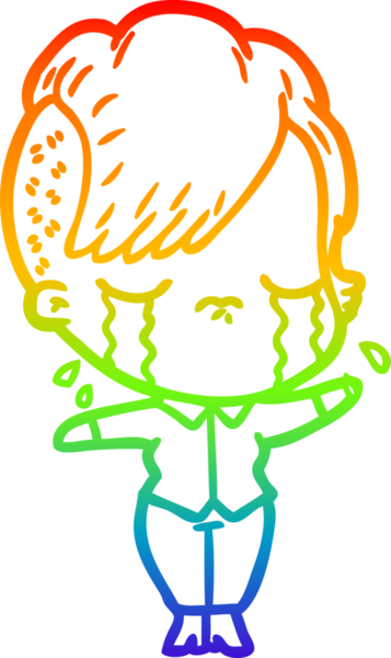 Orijinal gökkuşağı gradyanı çizgi film karakteri ağlayan kızı çiziyor.