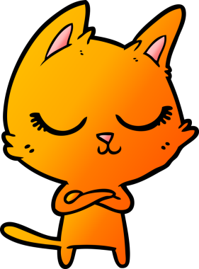 Bir insan tarafından çizilmiş sakin çizgi film kedisi.