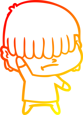 Bir insan tarafından çizilmiş dağınık saçlı bir çizgi film çocuğunun sıcak çizgi çizimi.