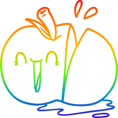 gökkuşağı gradyan çizimi mutlu bir çizgi film dilimlenmiş elma bir insan tarafından çizildi