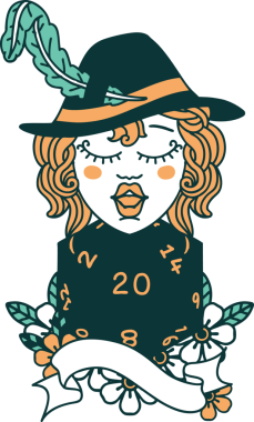 Bir insan tarafından çizilmiş 20 zarlı Retro Dövme Tarzı insan ozanı