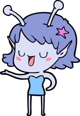 Mutlu uzaylı kız çizgi filmi bir insan tarafından çizilmiş.