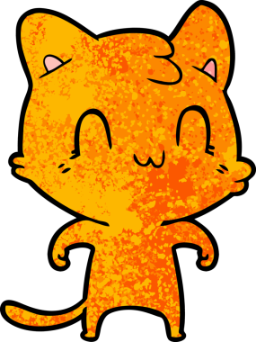 Bir insan tarafından çizilmiş mutlu bir kedi.