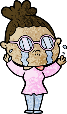 Bir insan tarafından çizilmiş gözlüklü, ağlayan bir kadın.