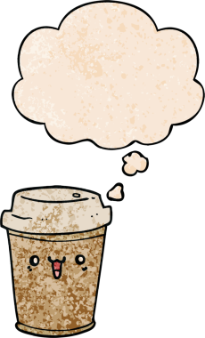 Bir insan tarafından çizilmiş grunge desenli düşünce baloncuklu kahveyi dışarı çıkar.