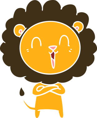 Gülen aslan düz renkli çizgi film bir insan tarafından çizildi.