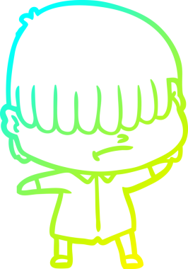 Bir insan tarafından çizilmiş dağınık saçlı bir çizgi film çocuğu çizimi.