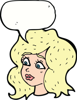 Bir insan tarafından çizilen konuşma baloncuğuyla ilgilenen çizgi film kadını.