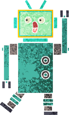 Bir insan tarafından çizilmiş bir robotun retro çizim tarzı karikatürü