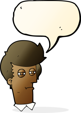 Bir insan tarafından çizilmiş konuşma baloncuğu olan şaşı gözlü çizgi film adamı.