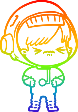 Gökkuşağı gradyan çizgi çizimi bir insan tarafından çizilmiş astronot bir kadın.