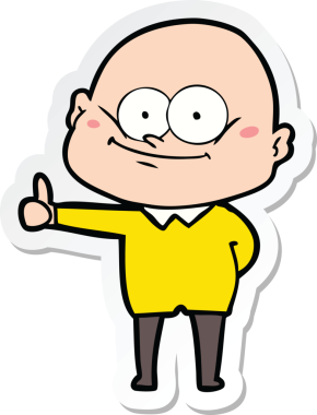 Bir insan tarafından çizilmiş kel bir adamın çıkartması.