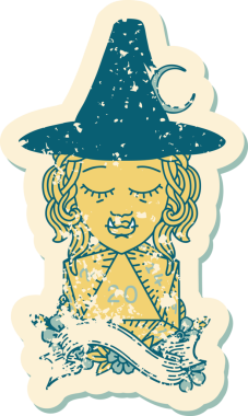 Retro Dövme Biçimi Bir insan tarafından çizilmiş doğal 20 zarlı yarım ork büyücüsü