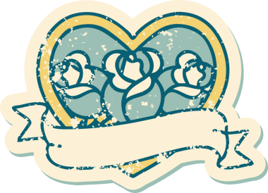 Bir insanın çizdiği çiçekli kalp ve pankartın sembolik dövmeli resmi.