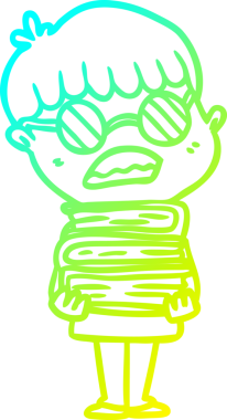 Bir insan tarafından çizilmiş gözlük takan çizgi roman karakteri.