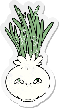 Bir insan tarafından çizilmiş karikatür soğanın sıkıntılı çıkartması.