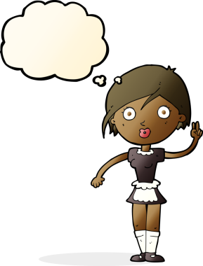 Çizgi film garsonu bir insan tarafından çizilmiş düşünce balonuyla el hareketi yapıyor.