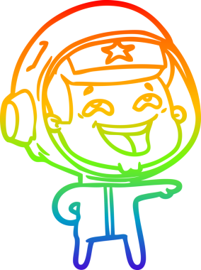 Gökkuşağı gradyan çizgi çizimi Bir insan tarafından çizilmiş gülen astronot