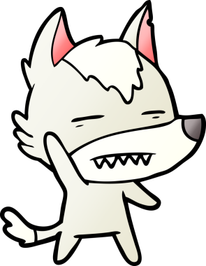 Bir insan tarafından çizilmiş dişleri gösteren bir kurt çizgi filmi.