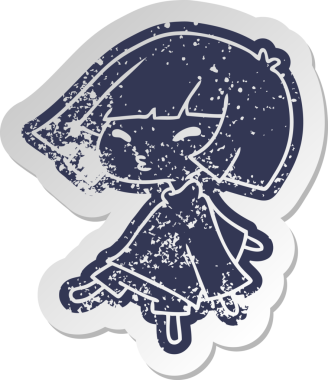 Bir insan tarafından çizilmiş sevimli bir kawai kızının sıkıntılı eski çizgi film çıkartması.