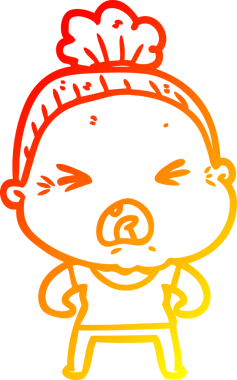 Bir insan tarafından çizilmiş kızgın yaşlı bir kadının sıcak çizgi çizimi.