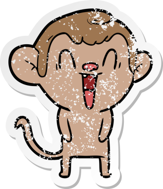 Bir insan tarafından çizilmiş gülen maymunun sıkıntılı çıkartması.