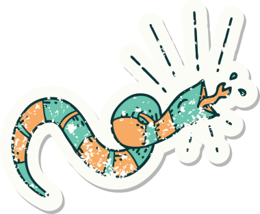 Bir insan tarafından çizilmiş eski bir dövme stili tıslayan yılan etiketi.