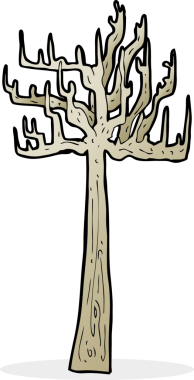 Bir insan tarafından çizilmiş eski çıplak ağaç karikatürü.